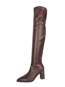 Bottes de mode à talon compensé marron pour femmes, avec bout pointu. Bottes hautes élastiques, bottes d'équitation. Bottes hautes de mode extérieure avec fermeture éclair latérale, de couleur unie,  bohème, à talon moyen, pour soirée, automne/hiver