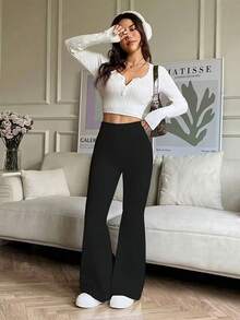 Pantalones de campana de cintura alta para mujer, leggings de ajuste ceñido con forro térmico, adecuados para otoño/invierno y uso casual, pantalones de chándal versátiles, pantalones largos para damas