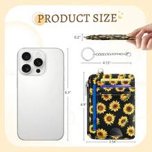 Sunflower Credit Card Holder Small Wallet Women, Flowers Slim RFID Blocking Wallet Woman Keychain With Zipper Coin Pocket, Front Pocket Thin Travel Card Case With ID Window For Ladies Gifts{"Color_name":"Sunflower"} - 多色4 - 查看 6