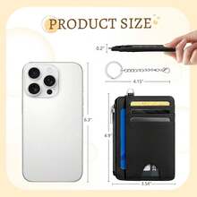 Black Minimalist Credit Card Holder Small Wallet Women, Business Slim RFID Blocking Wallet Woman Keychain With Zipper Coin Pocket, Front Pocket Thin Travel Card Case With ID Window For Ladies Gifts{"Color_name":"SolidBlack"} - 多色16 - 查看 6