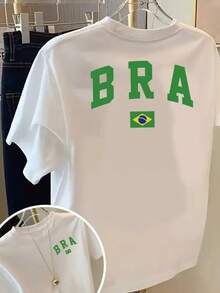 Women's Casual Brazilian Flag T-Shirt - Double Cotton Print - trắng - Xem 1