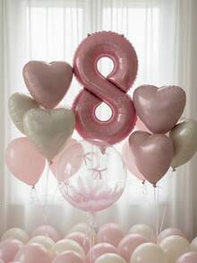 15 Stücke/Set Rosa Geburtstags-Dekorationen, 40 Zoll Rosa Zahlen 0-9 Folienballons, 18 Zoll Klare Seifenblasen Ballons, Matt Rosa Schleifen Ballons, 18 Zoll Makaron Rosa & Creme Herz Ballons, geeignet für Geburtstags-Party, Baby-Shower, Prinzessinnen-Geburtstag, Valentinstag, Jahrestag, romantische Raumdekoration - Pink - Übersicht 7