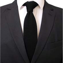 Corbata delgada de punto de unicolor y textura para hombres, acabado cuadrado {"Talla_nombre":"Talla única","Color_nombre":"Negro" - Multicolor4 - Ver 3