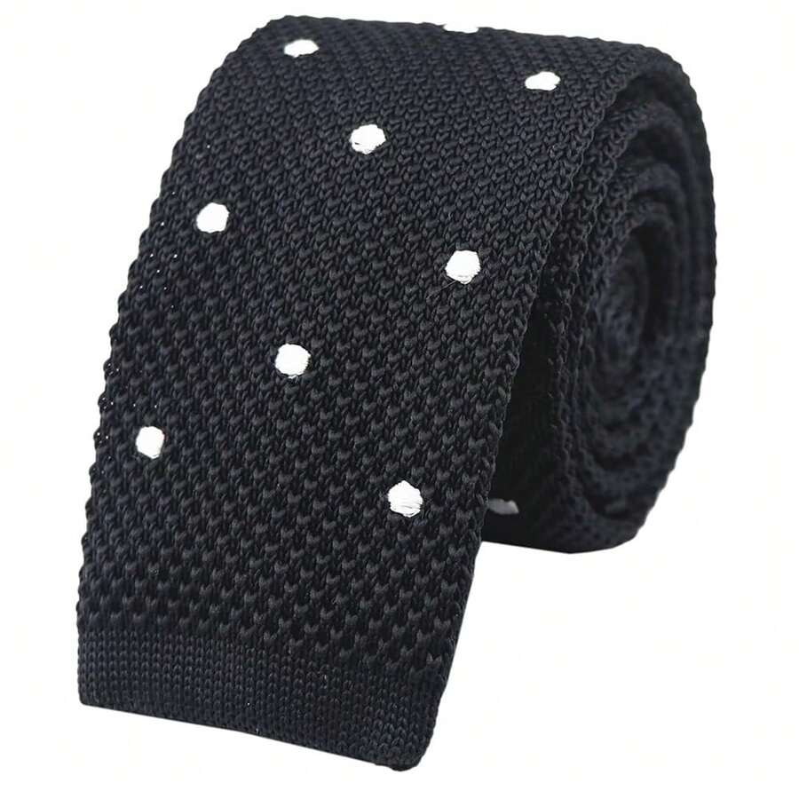 Men's Solid Color Textured Knit Skinny Ties Smart Necktie Square-Cut Finish{"Size_name":"OneSize","Color_name":"BlackPolkaDot"} - 多色16 - 查看 1