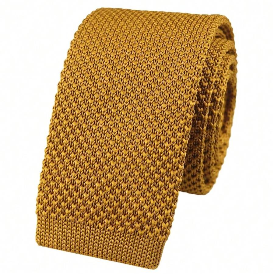 Corbata delgada de punto de unicolor y textura para hombres, acabado de corte cuadrado {"Talla_nombre":"Talla única","Color_nombre":"Amarillo mostaza" - Multicolor17 - Ver 1