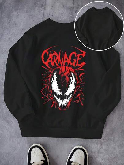  Tween-Jungen Sweatshirt mit warmer Fleece-Fütterung, Marvel Venom Cartoon Charaktergrafik, oversized sportlicher Baumwoll-Pullover, Lässig/Street/Schule/Y2K Stil, weich & atmungsaktiv Langarm Kapuzenpullover, lustiges Design für den Schulanfang, geeignet für Schule, Zuhause, Einkaufen, Outdoor-Aktivitäten und mehr