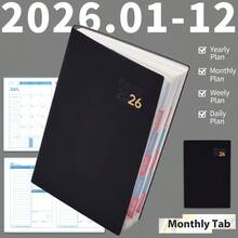 2026年计划本，204张/412页365天日历，英文A5周计划本和月计划本，每日记录计划本，海洋风格12页分割内页精美设计，蓝粉配色简约日历计划本，提高效率，返校办公，2026年圣诞新年礼物 - 彩色 - 查看 8