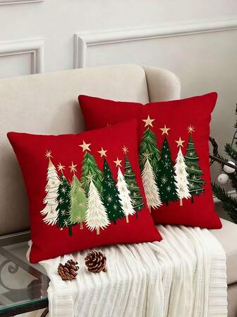 4/2/1pc Christmas Tree Star Throw Pillow Covers, Contemporary Style, 100% Polyester, Zippered, Machine Washable, Woven, Single Sided, With Without Pillow Core For Home Decor