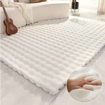 1 件矩形毛绒驼色柔软、蓬松、易于清洁的温暖可爱室内装饰地毯，面料柔软舒适，适用于卧室、客厅、沙发、茶几、更衣室、榻榻米房等区域