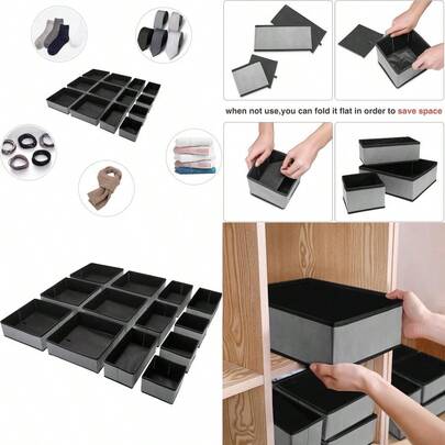 13 Set Foldable Cloth Storage Box Closet Drer Drawer Organizer Fabric Baskets Bins Containers Divider For Storing Bras Baby Clothing T Shirt Socks Scarves Ties Grey