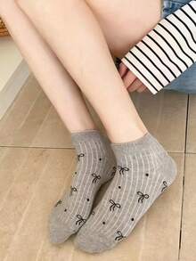5/10 paires de chaussettes montantes pour femmes, assorties avec nœud, pois, rayures, couleur unie, dentelle. Doux, respirant, style universitaire, polyvalent pour le port quotidien, toutes saisons - Multicolore - Voir 1