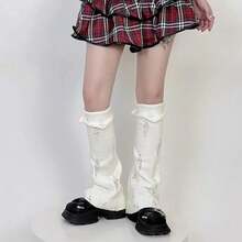 SherryDC Womens Y2k Knit Leg Warmers Harajuku Japanese Long Boot Socks Kawaii Lolita Winter Leg Cover{"Color_name":"900-White"} - 多色4 - 查看 6