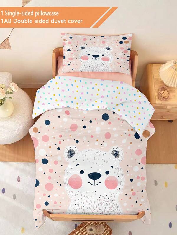 2 Stücke Tinte Süßer Bär Bettbezug Set (Ganzjahreskollektion) Doppelseitiger Bettbezug Set 135*200cm (1 einseitig bedruckter Kissenbezug + 1 doppelseitig bedruckter Bettbezug, ohne Füllmaterial) für Baby Kinder, maschinenwaschbar, geeignet für Neugeborenen Betten Kinderbett, ideal als Geschenk zu Feiertagen