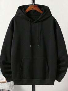 La sudadera con capucha de otoño e invierno para hombre con capucha con bolsillos, un patrón de impresión de texto cómodo y apta para la piel es adecuada para el hogar al aire libre, etc. - Negro - Ver 2