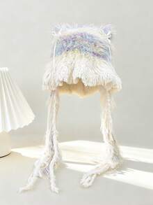 女士手工针织可爱猫耳毛绒帽，秋冬新款朋克甜美Y2K俏皮柔软针织帽，时尚百搭 - 針織帽 - 查看 12