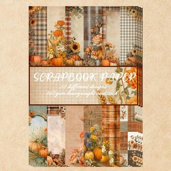 36PCS 6.7*4.7inch Single Side High Quality 160gsm Creative Scrapbook Paper Pad, Fall Vintage Plaid Pumpkins & Maple Leaf Scrapbook Paper For Bullet Journals, DIY Crafts, Card Making, Craft Supplies Scrapbooking Decorative Paper