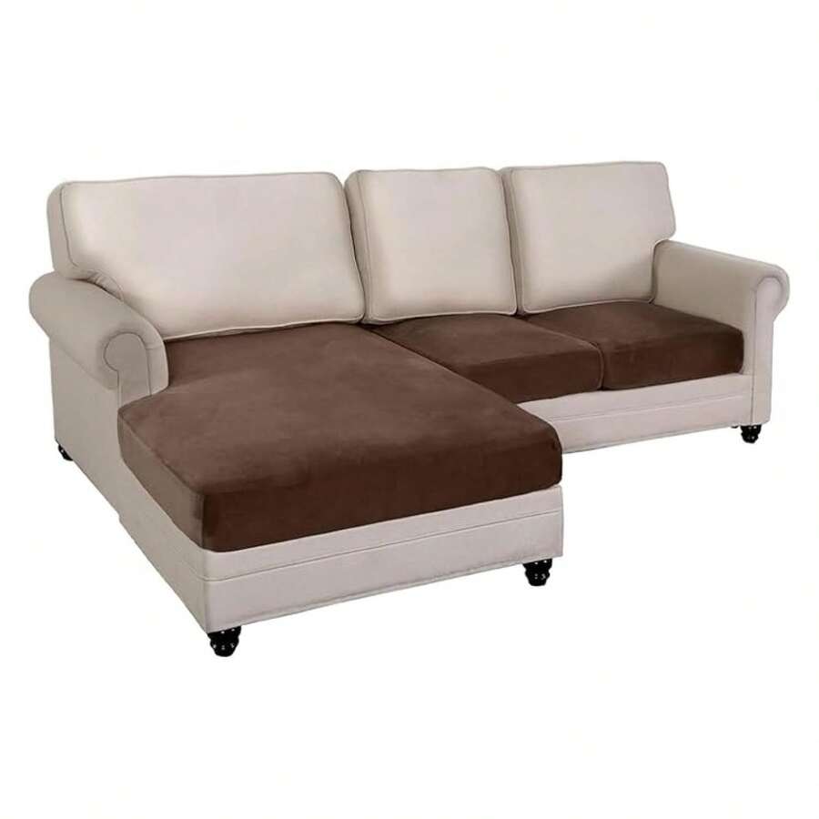 Sectional Couch Cushion Covers 3 Pieces Velvet Separate L Shape Couch Cover Stretch Sofa Slipcover Washable Furniture Protector 2 Seater+1 Chaise,Brown - Nhiều màu 4 - Xem 1