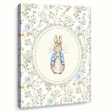 1 pieza Impresión de arte vintage de conejo, Decoración vintage para guardería, 1 pieza Ilustración con marco floral, Ideal para sala de estar, dormitorio, oficina en casa, Decoración de conejo - Multicolor - Ver 1