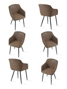 Goeurvant Contemporary Vertical-Stripe Upholstered Dining Chairs With Armrests & Metal Legs For Dining Room, Kitchen, Living Room - Set Of 2 / Set Of 4 / Set Of 6 - Dark Brown - 摩卡棕 - 查看 12