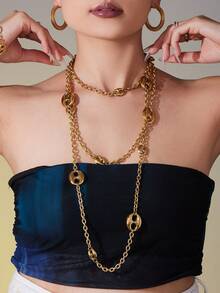 1pc Fashionable Pig Nose Element Long Sweater Chain Necklace - Pig Nose Long Necklace - View 1