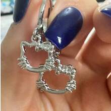 Sanrio 1pc Sanrio Hello Kitty Hoop Earrings For Women - Stainless Steel Cute Character Design, Lightweight Everyday & Party Jewelry, Valentine's Day Gift, Year-Round Wear, Casual Accessories, Stylish Hoops, Durable Jewelry, Kawaii Accessories, Fashion Enthusiasts, Playful Accessories, Highquality Hoops, Hoops, Women's Fashion