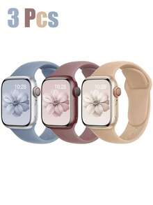 3 件兼容 男女表带 3 色组合套装 简约舒适柔软防水运动隐形扣硅胶表带兼容 Series 11/10 /Ultra/9/8/7/6/Se/5/4/3 时尚表带兼容 38/40/41/42/44/45/49/46mm 轻松更换表带 - 燻衣草色+天藍色+星光色 - 查看 11