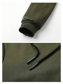 秋冬新款羊羔绒保暖连帽开衫外套 - 軍綠色 - 查看 4