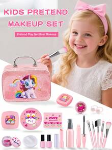 New Purple Unicorn Girl Makeup Set Toy, Includes Bag, Wallet, Storage, Interactive Play, Simulation Makeup, Role Play, Hobby, Christmas Gift - Multicolor - View 4