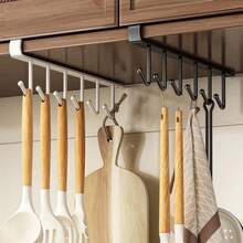 Eisen Haken Tassen Halter Aufbewahrungsregal mit 6 Haken, geeignet für Schränke, Töpfe und Schaufelregale sowie Aufbewahrungsregale, die kein Bohren erfordern