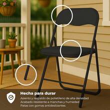 +gardenlife Set de 6 Silla Plegable, Estructura de Acero Reforzado, Asiento y Respaldo Acolchados |   Exterior e Interior |   Soporta 120Kg |   Antideslizante, Ideal para Eventos Fiestas |   Negro - Negro - Ver 8