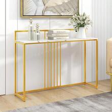 47 Console Table Narrow Sofa Side Table W/White Faux Marble Tabletop Golden Steel Frame SpaceSaving Foyer Tables For Entryway Dining Room Corridor Living Room Hallway Table