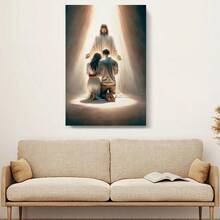 1pc Framed Canvas Wall Art, Couple Kneeling And Praying To Jesus Art Print Canvas Poster Painting Winter Home Wall Decor, Ideal Gift For Bedroom Living Room Hallway Dorm, Ready To Hang - 彩色 - 查看 5