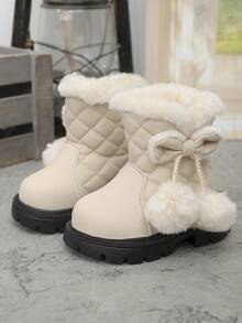 1 Pair Girls' Winter Boots, Thick Wool Sole, Paired With Suede Boots, Princess Style Ankle Boots, Suede Snow Boots, Suitable For Winter Wear