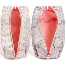 Makeup Bag Travel Cosmetic Bag For Women Girls, Zipper Make Up Pouch, Floral Flowers Toiletry Organizer Makeup, Portable Storage Bag, Cosmetic Travel Cloth Bag (Pink+Blue){"Color_name":"TwoPack:(Pink+Blue)"} - 兩件裝:(粉紅色+藍色) - 查看 3