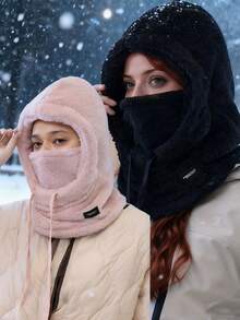 1 buc sau 2 buc mască de față din fleece pentru exterior - șnur elastic, caldă pentru ciclism, schi, sporturi în aer liber, culoare solidă, moale, din pluș, îngroșată, rezistentă la vânt, cagula, încălzitor de gât, potrivită pentru ieșiri zilnice, schi, ciclism, haine asortate, echipament de iarnă - Multicolor - Vizualizare 14