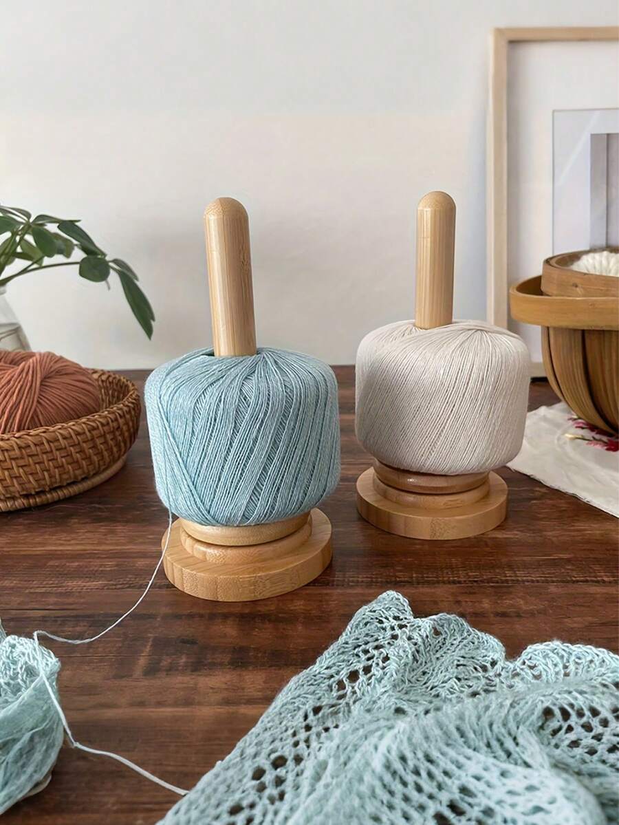 2pcs Wooden Yarn Holder, Desktop Yarn Spool Rack, Minimalist Style Thread Spool Storage Rack, Rotating Wooden Winding Reel, Complete Knitting Accessories, Classic Wooden Yarn Holder With Rotating Mechanism, Embroidery & Sewing Craft Supplies
