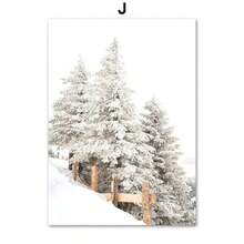 Pintura en lienzo de impresión minimalista de escena invernal con alces, árboles y campo para decoración del hogar y sala de estar - Multicolor - Ver 36