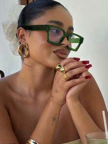 1pc Square Frame Glasses Fashion Non-Prescription Glasses High Color Eyeglasses - Khung xanh trong suốt - Xem 6