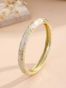 1 pieza Brazalete de estilo vintage con esmalte floral dorado, brazalete dorado, accesorio de joyería para niñas y mujeres, adecuado para uso diario y regalos festivos