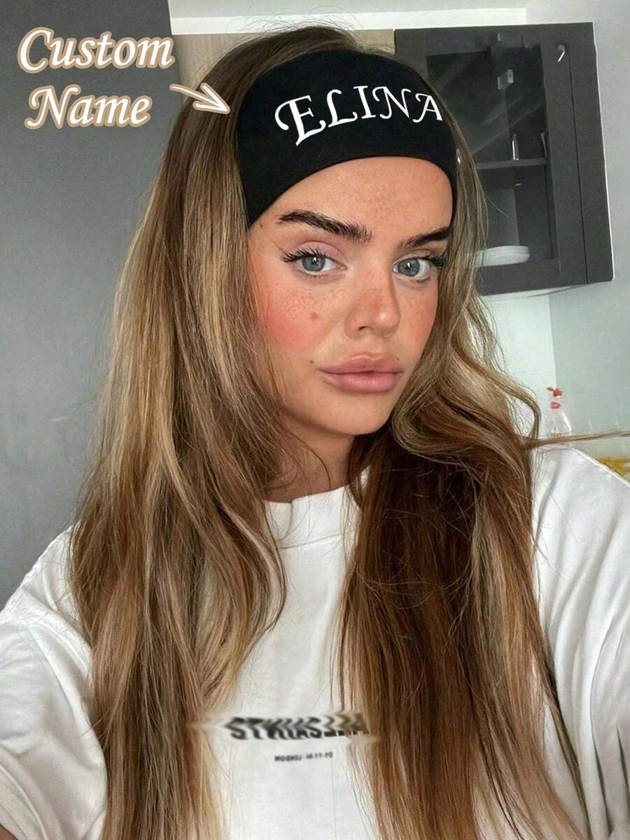1Pc Customized Text Headband, Wide Headbands, Soft Polyester Fiber, Suitable For Running, Yoga, Fitness And Outdoor Activities, Perfect Personalized Hair Accessory Gift, Christmas Gift - Multicolor - View 1