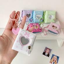 1 pezzo Mini album fotografico a forma di cuore da 2 pollici con portachiavi, disponibile in 6 colori, adatto per conservare foto, tessere di identità, certificati