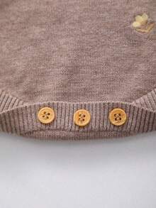 Baby Girls' Knitted Crew Neck Tulip Embroidery Sweater, Sweet Winter Outerwear - Coffee Brown - View 8