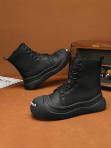 Black Boots For Women, High-Top Versatile Boots With Matte Finish, Warm All-Season Casual Workwear Boots, Zipper Closure, Plus Size