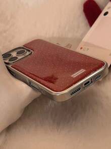 TMGH 1pc GUCADI Electroplated Minimal Polka Dot Soft Silicone Phone Case With Metal Edges, Compatible With IPhone 16/15/14/13 Series The Material Is Soft - 玫紅色 - 查看 6