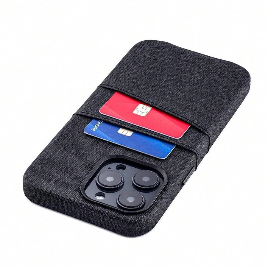 14 Pro Max Card Case With Built-In Metal Plate For Magnetic Mounting & 2 Card Holder Pockets: Luxe M2 Wallet, Canvas Style Synthetic Leather ( 14 Pro Max, Black){"Size_name":"14ProMax","Color_name":"Black"} - Multiwarna14 - View 1
