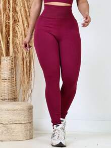 Calça Legging Feminina Academia, Legging Sem Costura Canelado Premium - Vinho - Visão 4