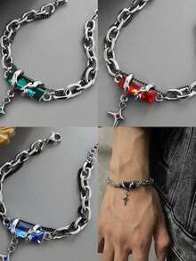 1 件深色哥特式十字架手链，简约钛钢防水不褪色高端男士手链 - 手鍊 - 查看 11