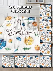 1pc Custom Blanket For Mother's Day, Personalized Names Blanket, Throw Blanket, Personalized Flower Blanket For Office, Personalized Text Anniversary Blanket, Unique Gift For Women's Day, Housewarming Gifts, Valentine's Gift, Anniversary Gift, Mother's Day Gift, Ideal Gift For Mom, Grandma, Unique Gift For Wife, Thanksgiving Gift, Christmas Gift, Perfect Gift For Mother, Personalized Gift For Her - 款式6 - 查看 2