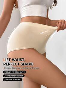 1pc Women's Mid-Rise Tummy Control Briefs, Butt Lifting And Shaping, Comfortable And Skin-Tight Underpants - Apricot - View 2