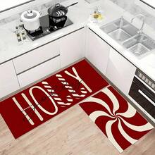 1/2/3pcs Christmas Red Kitchen Carpet, Christmas Candy Cane, Anti Slip Carpet Decoration, Kitchen Holiday Decoration (15.75inch*23.62inch/15.75inch*47.24inch)